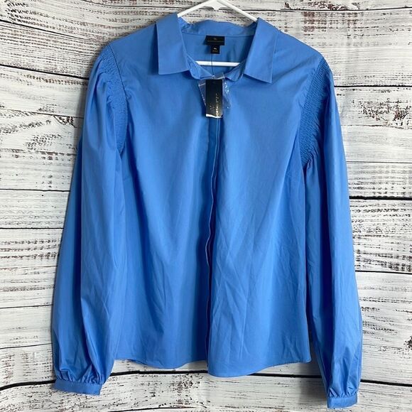 Worthington Top Womens Size XL Blue Puff Long Sleeve Button Up Blouse Cotton New - Picture 3 of 11